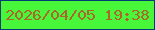 文字の大きさ：2、枠の色：003e74、背景の色：49f73a、文字の色：ab662c 無料ブログパーツのブログ時計