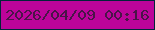 文字の大きさ：4、枠の色：012439、背景の色：bc049a、文字の色：4a1448 無料ブログパーツのブログ時計