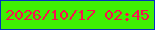 文字の大きさ：5、枠の色：0131c0、背景の色：3fef04、文字の色：fa0e50 無料ブログパーツのブログ時計