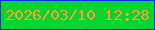 文字の大きさ：1、枠の色：0132e1、背景の色：06d62f、文字の色：fea02d 無料ブログパーツのブログ時計