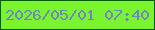 文字の大きさ：5、枠の色：015c00、背景の色：7af331、文字の色：6e85be 無料ブログパーツのブログ時計