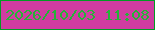 文字の大きさ：4、枠の色：019c24、背景の色：d03ca1、文字の色：25b338 無料ブログパーツのブログ時計