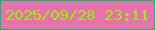文字の大きさ：2、枠の色：01c171、背景の色：e772ad、文字の色：99ef09 無料ブログパーツのブログ時計