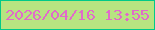 文字の大きさ：2、枠の色：01c988、背景の色：b7e481、文字の色：e16aca 無料ブログパーツのブログ時計
