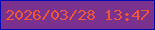 文字の大きさ：1、枠の色：0209ae、背景の色：7a328e、文字の色：ed5738 無料ブログパーツのブログ時計