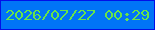 文字の大きさ：4、枠の色：020ee8、背景の色：0174f7、文字の色：67e44a 無料ブログパーツのブログ時計