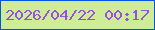 文字の大きさ：2、枠の色：0254e1、背景の色：cfed97、文字の色：9750df 無料ブログパーツのブログ時計