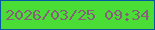文字の大きさ：1、枠の色：0258a2、背景の色：49dd36、文字の色：875f7a 無料ブログパーツのブログ時計