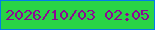 文字の大きさ：1、枠の色：027cea、背景の色：29d446、文字の色：8e0594 無料ブログパーツのブログ時計