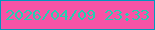 文字の大きさ：4、枠の色：0298be、背景の色：f753a6、文字の色：24cfb0 無料ブログパーツのブログ時計