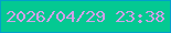 文字の大きさ：5、枠の色：02a0ca、背景の色：04c992、文字の色：d2a0e8 無料ブログパーツのブログ時計