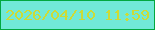 文字の大きさ：2、枠の色：02a83f、背景の色：71e9d7、文字の色：cddb36 無料ブログパーツのブログ時計