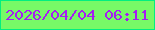 文字の大きさ：2、枠の色：02ee80、背景の色：77f967、文字の色：a61df3 無料ブログパーツのブログ時計