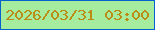 文字の大きさ：1、枠の色：0362ce、背景の色：a5ec9e、文字の色：bb8c15 無料ブログパーツのブログ時計