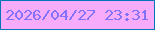 文字の大きさ：2、枠の色：0375b9、背景の色：f7abfb、文字の色：8371fa 無料ブログパーツのブログ時計