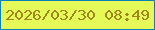 文字の大きさ：2、枠の色：0383b9、背景の色：e5f959、文字の色：9e871e 無料ブログパーツのブログ時計