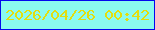 文字の大きさ：1、枠の色：0408ee、背景の色：8afaef、文字の色：e2de0e 無料ブログパーツのブログ時計