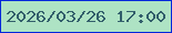 文字の大きさ：4、枠の色：0427da、背景の色：aee3c4、文字の色：325e6b 無料ブログパーツのブログ時計
