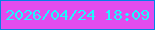 文字の大きさ：4、枠の色：0481e6、背景の色：e24cee、文字の色：1ff8fd 無料ブログパーツのブログ時計
