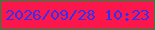 文字の大きさ：4、枠の色：04963d、背景の色：fb164b、文字の色：322ff0 無料ブログパーツのブログ時計