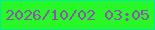 文字の大きさ：2、枠の色：04ea9b、背景の色：29f828、文字の色：8a54aa 無料ブログパーツのブログ時計