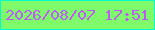 文字の大きさ：1、枠の色：04f9cb、背景の色：7ffa6a、文字の色：be5af5 無料ブログパーツのブログ時計