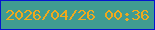 文字の大きさ：2、枠の色：0515cf、背景の色：409c91、文字の色：f0a91d 無料ブログパーツのブログ時計