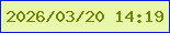 文字の大きさ：4、枠の色：0518ed、背景の色：e7f7ac、文字の色：698702 無料ブログパーツのブログ時計
