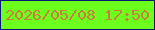 文字の大きさ：5、枠の色：051975、背景の色：6cfe1c、文字の色：c97e3a 無料ブログパーツのブログ時計