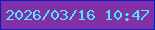 文字の大きさ：3、枠の色：051dc3、背景の色：8130a8、文字の色：53e4fd 無料ブログパーツのブログ時計