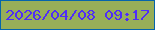 文字の大きさ：4、枠の色：0564ab、背景の色：97ae58、文字の色：4f2df7 無料ブログパーツのブログ時計