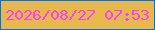 文字の大きさ：2、枠の色：056fe8、背景の色：e7b84c、文字の色：fb42f3 無料ブログパーツのブログ時計