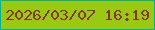 文字の大きさ：5、枠の色：05b296、背景の色：9ac911、文字の色：8a3523 無料ブログパーツのブログ時計