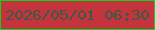 文字の大きさ：4、枠の色：05d620、背景の色：c5343c、文字の色：385a49 無料ブログパーツのブログ時計