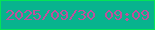 文字の大きさ：5、枠の色：05e357、背景の色：08b38e、文字の色：be519d 無料ブログパーツのブログ時計