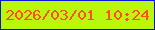 文字の大きさ：3、枠の色：0615df、背景の色：bbf70d、文字の色：fd4e1c 無料ブログパーツのブログ時計