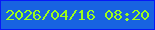 文字の大きさ：4、枠の色：0619f6、背景の色：1863e1、文字の色：9aff1b 無料ブログパーツのブログ時計