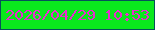 文字の大きさ：1、枠の色：06515a、背景の色：0ae81d、文字の色：e92ecf 無料ブログパーツのブログ時計