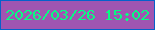 文字の大きさ：3、枠の色：0661ca、背景の色：a055b1、文字の色：08fb83 無料ブログパーツのブログ時計