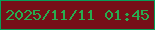 文字の大きさ：3、枠の色：069f58、背景の色：760f18、文字の色：27ad4f 無料ブログパーツのブログ時計