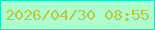 文字の大きさ：4、枠の色：06efc3、背景の色：adfccb、文字の色：bcc642 無料ブログパーツのブログ時計