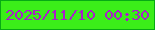 文字の大きさ：4、枠の色：07aa14、背景の色：3bee19、文字の色：a91fc9 無料ブログパーツのブログ時計