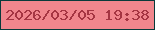 文字の大きさ：3、枠の色：083a3a、背景の色：f0868d、文字の色：a53542 無料ブログパーツのブログ時計