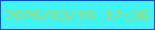 文字の大きさ：4、枠の色：0844e1、背景の色：43f3f4、文字の色：afd85b 無料ブログパーツのブログ時計