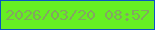 文字の大きさ：3、枠の色：0855c4、背景の色：66ef23、文字の色：83a661 無料ブログパーツのブログ時計