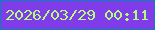 文字の大きさ：4、枠の色：0881ba、背景の色：813cea、文字の色：afff7c 無料ブログパーツのブログ時計