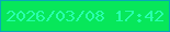 文字の大きさ：3、枠の色：08a8b8、背景の色：07e75a、文字の色：29ffad 無料ブログパーツのブログ時計