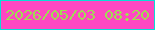 文字の大きさ：3、枠の色：08ddd5、背景の色：fe47c2、文字の色：9fdd53 無料ブログパーツのブログ時計