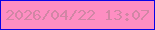 文字の大きさ：3、枠の色：0903e7、背景の色：fe8ec2、文字の色：d186a5 無料ブログパーツのブログ時計