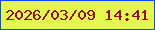 文字の大きさ：1、枠の色：0949fa、背景の色：e4f94f、文字の色：9b0b1b 無料ブログパーツのブログ時計